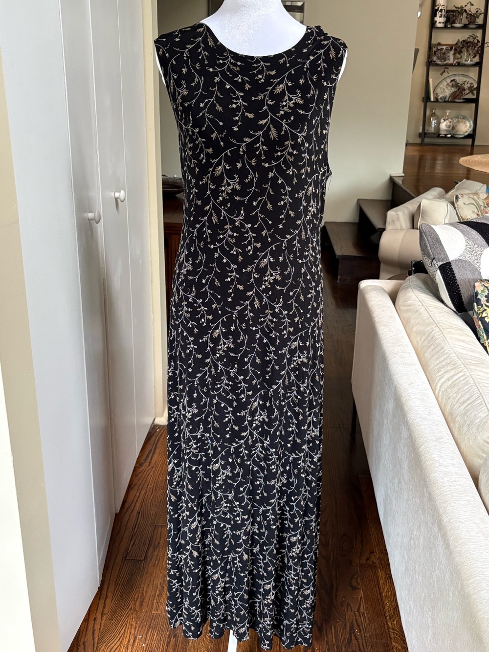 Vintage Ronni Nicole Black Floral Maxi Dress Large 90s